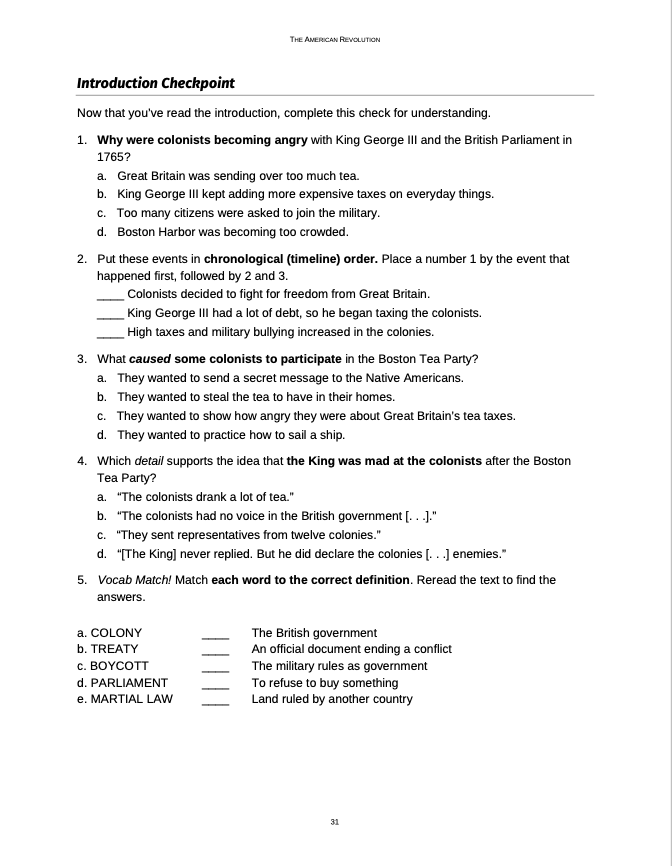 Curriculum for The American Revolution (Digital Download)