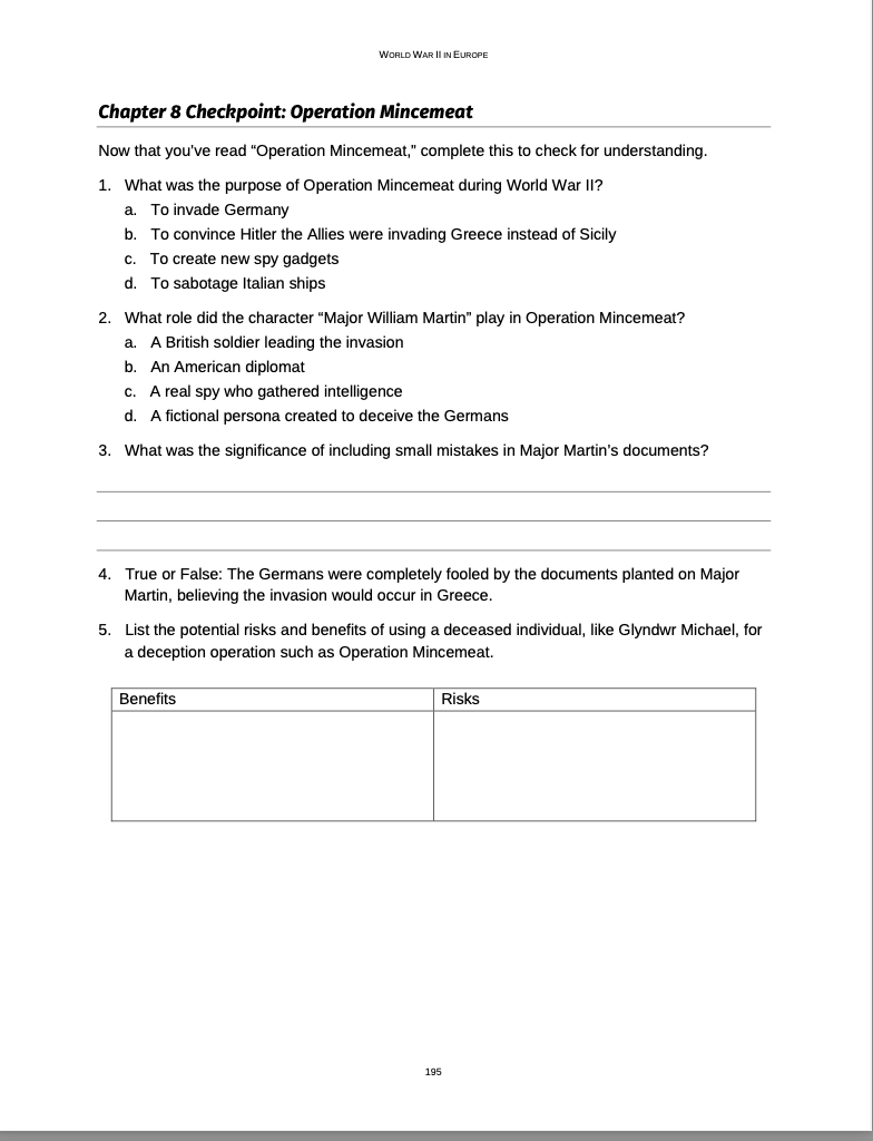 Curriculum for WWII Europe (Digital Download)