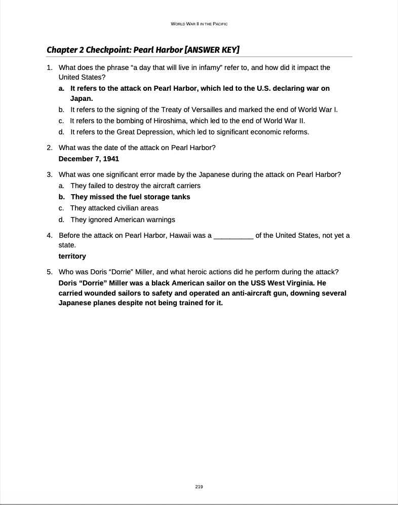 Curriculum for WWII Pacific (Digital Download)