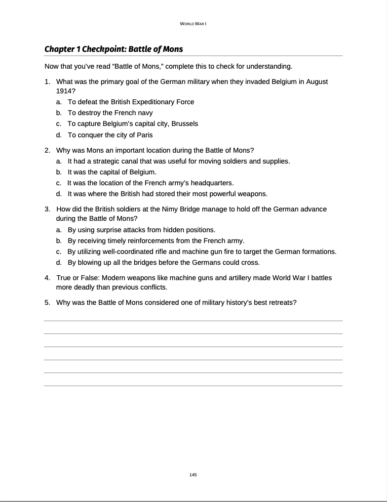 Curriculum for World War One (Digital Download)