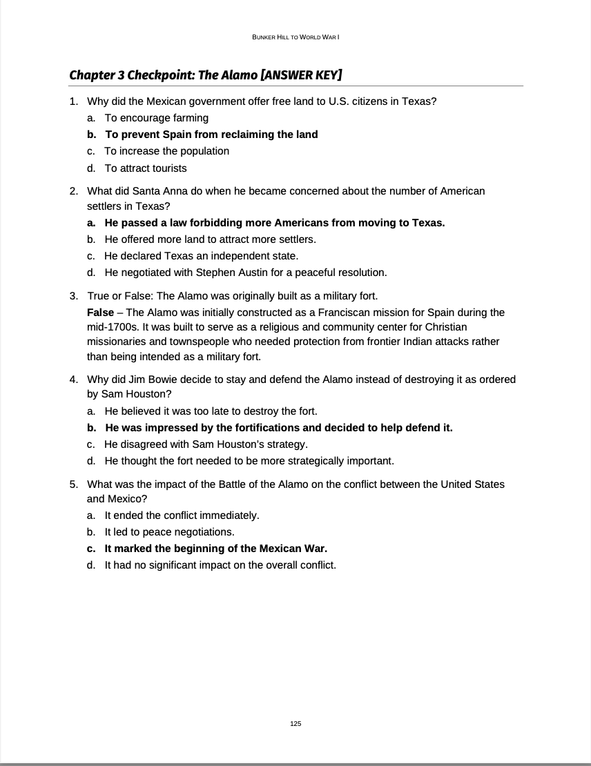 Curriculum for Bunker Hill to WWI (Digital Download)