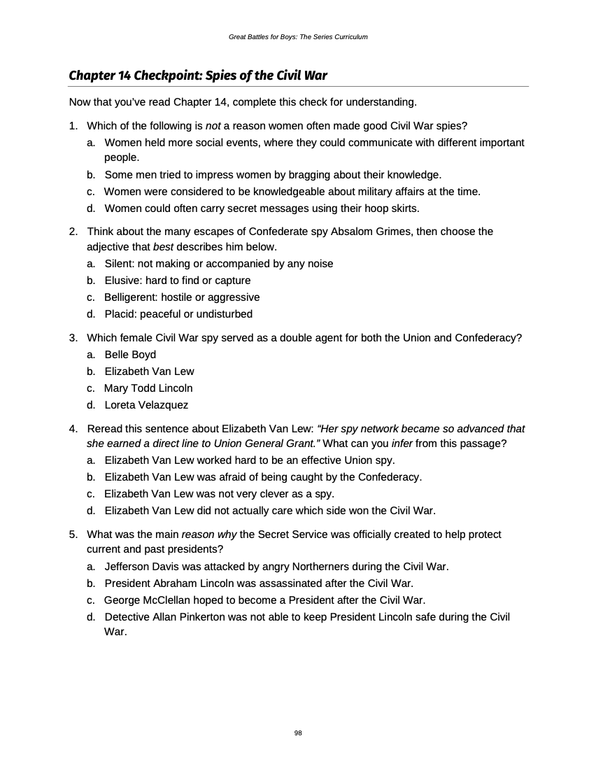 Curriculum for The Civil War (Digital Download)